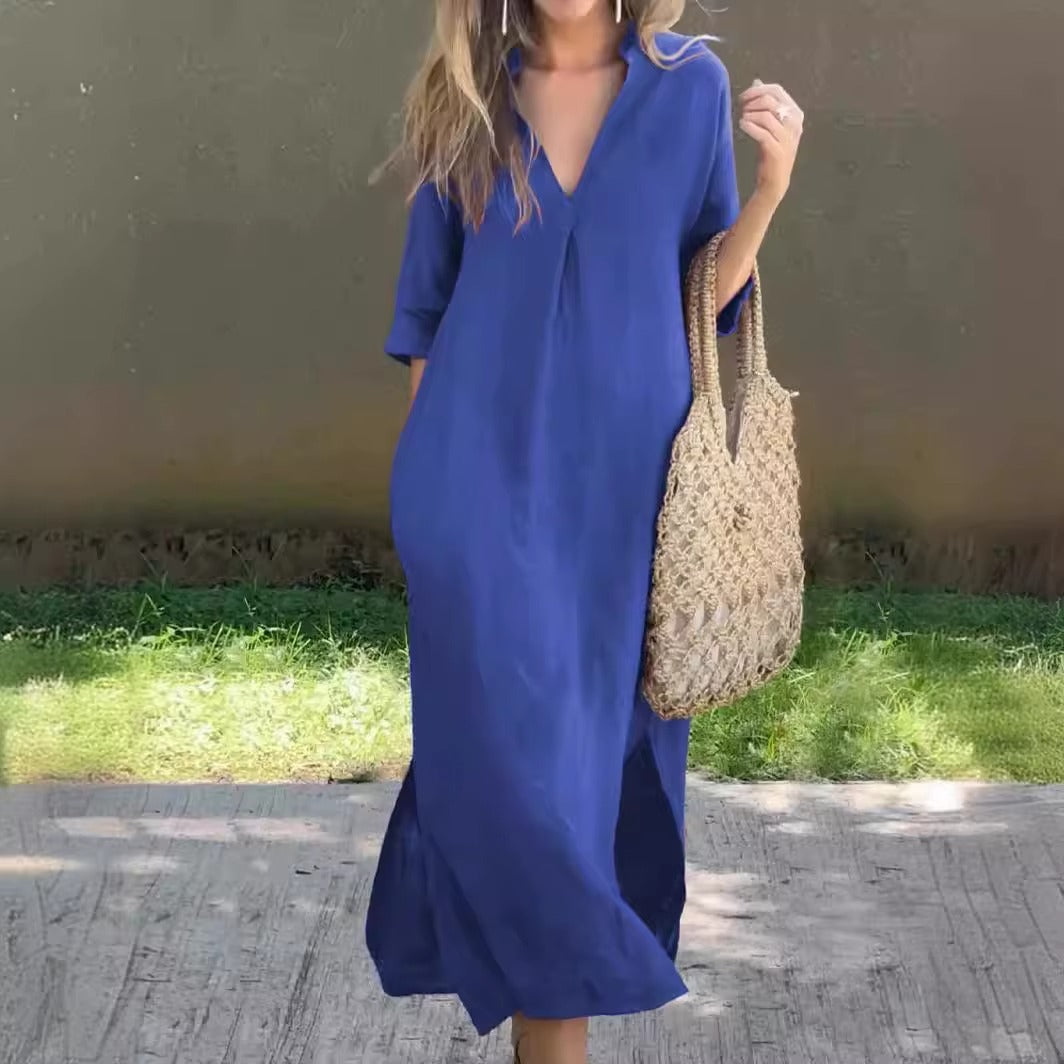 Long cotton-linen dress, light and effortless
