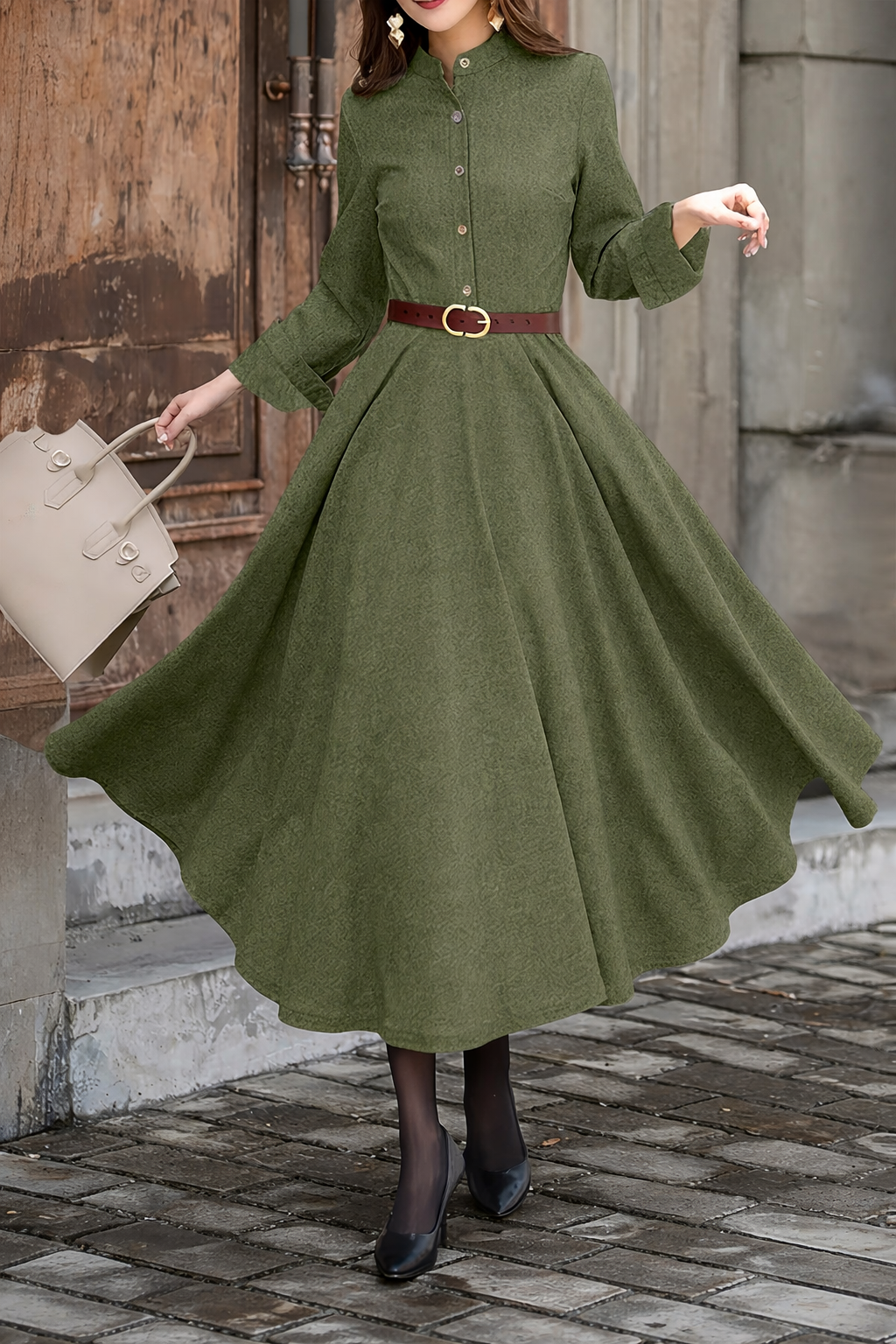 Long-sleeve midi dress