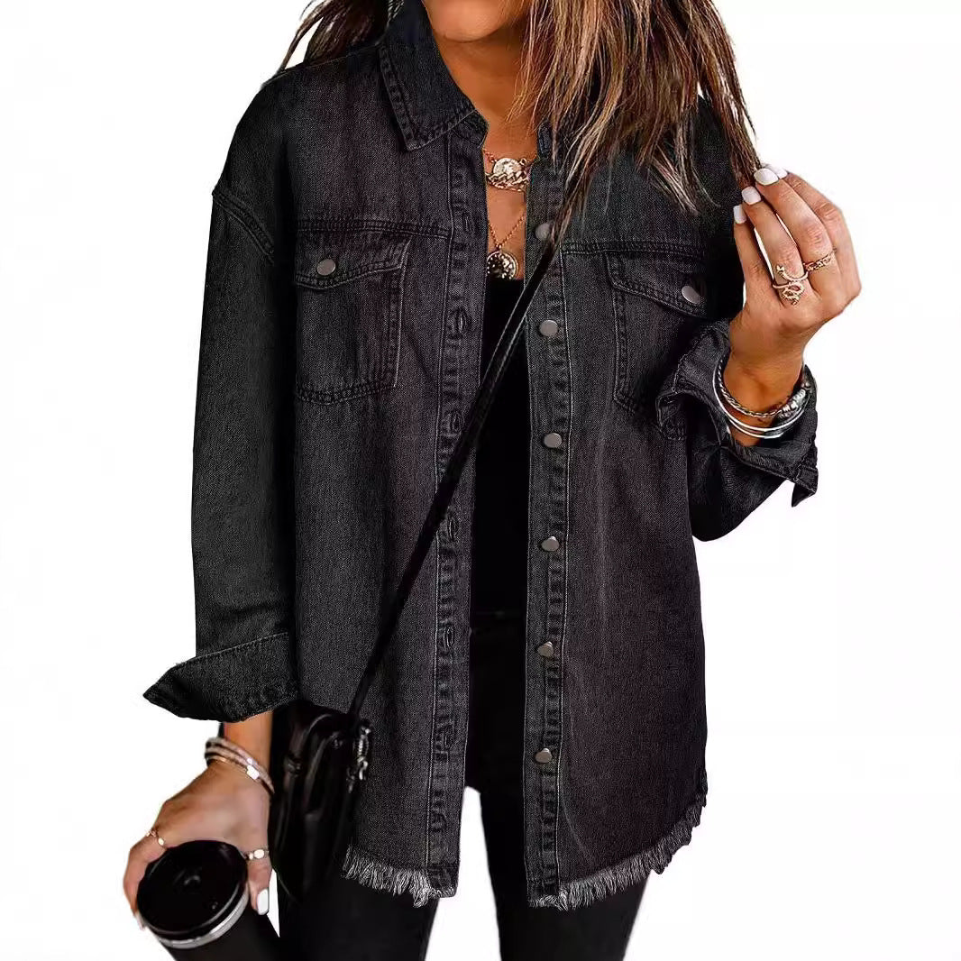 Oversized Lilac Denim Shirt Jacket – Casual Streetwear Style