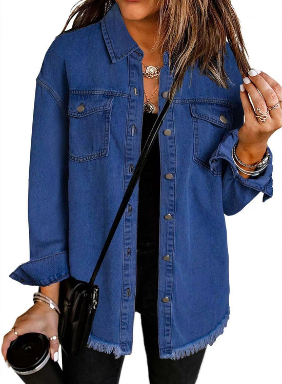 Oversized Lilac Denim Shirt Jacket – Casual Streetwear Style