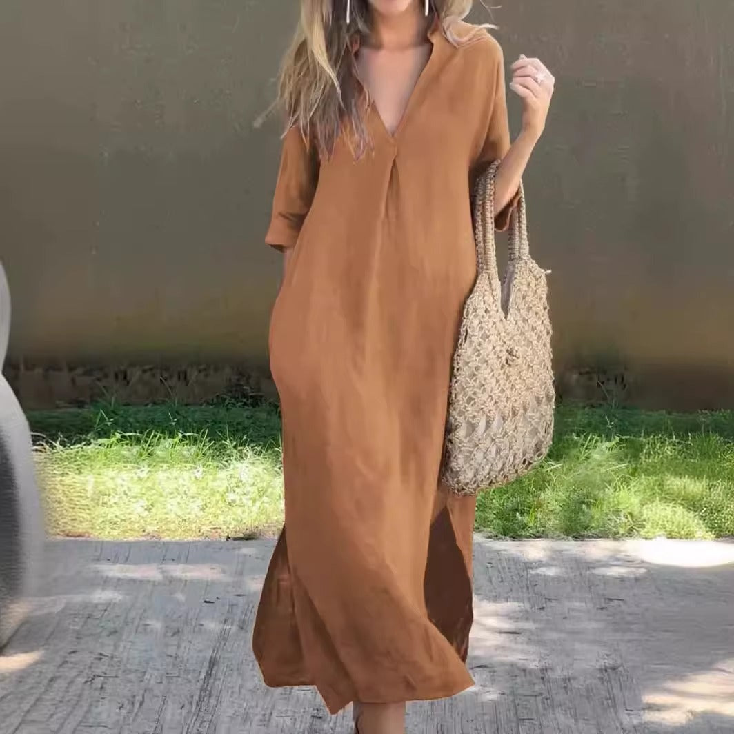 Long cotton-linen dress, light and effortless