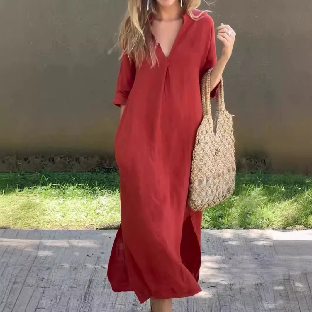 Long cotton-linen dress, light and effortless